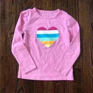 BCBGirls 6 Shimmery Multi-Colored Heart Pink Long-Sleeve Cotton Blouse